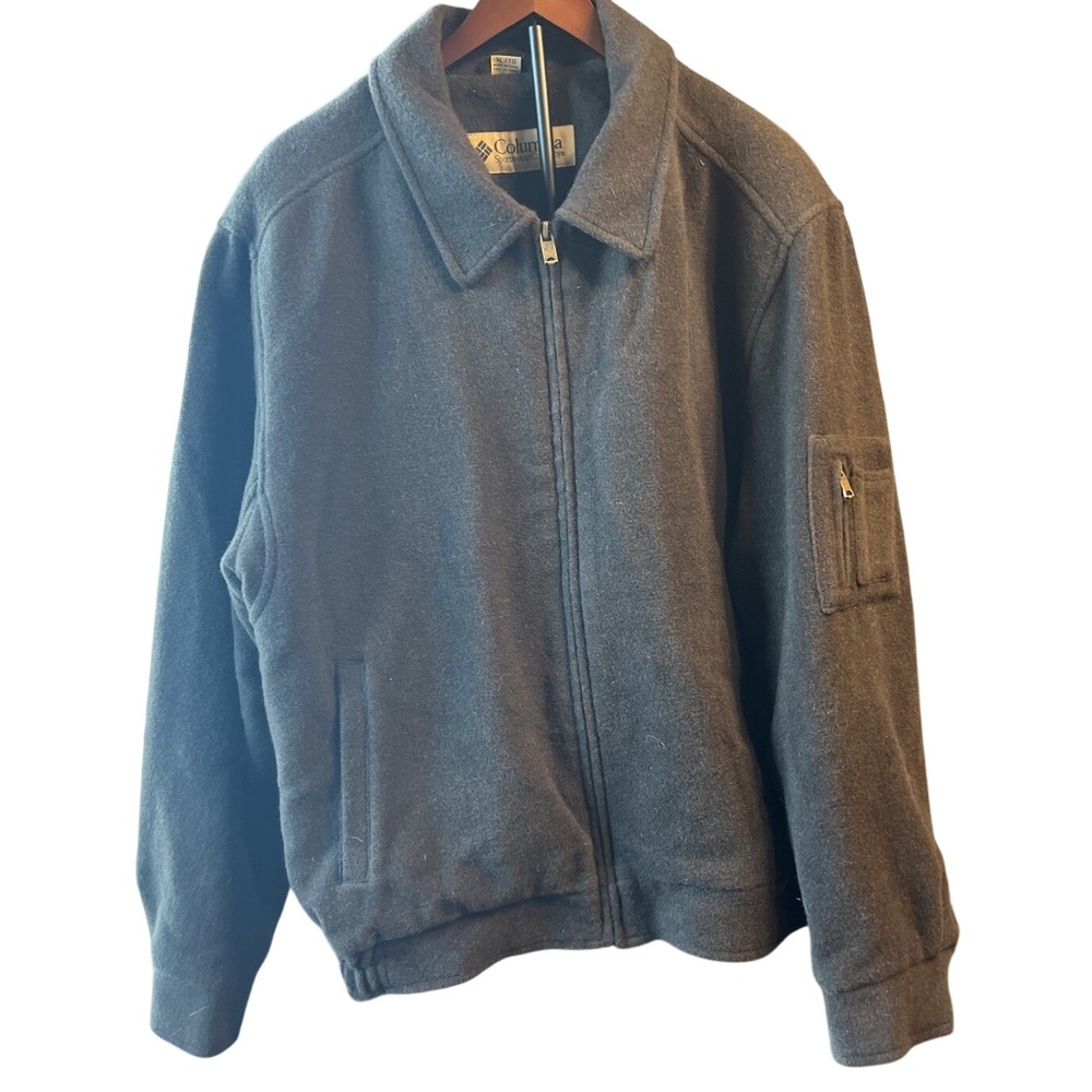 Columbia Men's Gray Wool Blend Lined Full Zip Jacket Point Collar XL